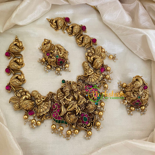 Precious Jadau Kundan Temple Short Neckpiece- Gold Bead-J980