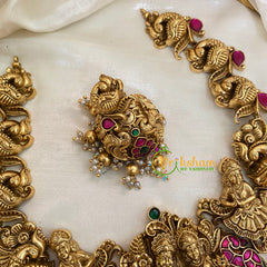 Precious Jadau Kundan Temple Short Neckpiece- Gold Bead-J980