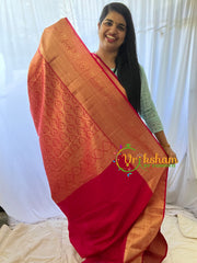 Crimson Red with Pink Silk Saree-Kanchi Silk-VS201