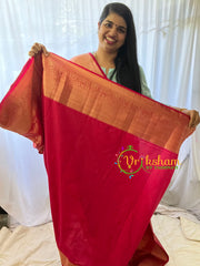 Crimson Red with Pink Silk Saree-Kanchi Silk-VS201