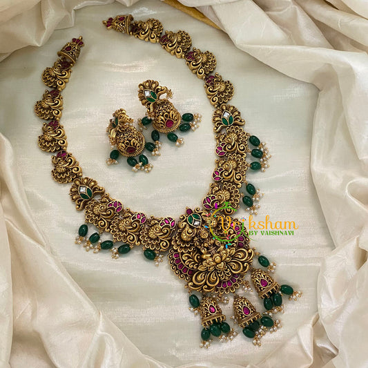 Precious Jadau Kundan Lakshmi Haram - Green Bead-J979