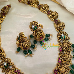 Precious Jadau Kundan Lakshmi Haram - Green Bead-J979