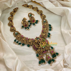 Precious Jadau Kundan Lakshmi Haram - Green Bead-J979