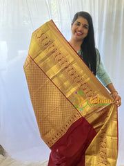 Yellow with Brown Kanchi Silk Saree-VS362