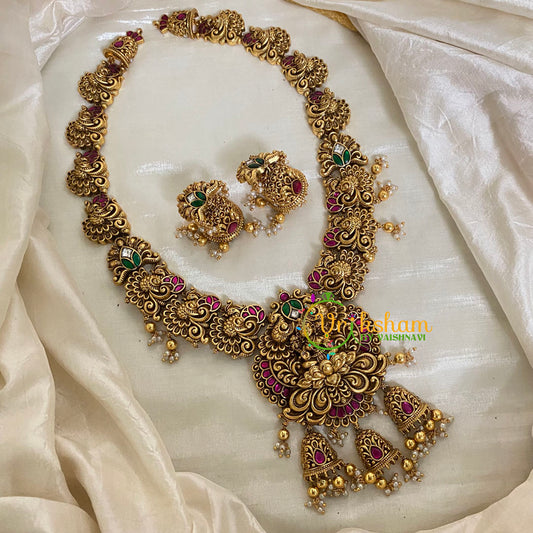Precious Jadau Kundan Lakshmi Haram - Gold Bead -J989