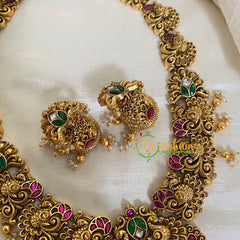 Precious Jadau Kundan Lakshmi Haram - Gold Bead -J989