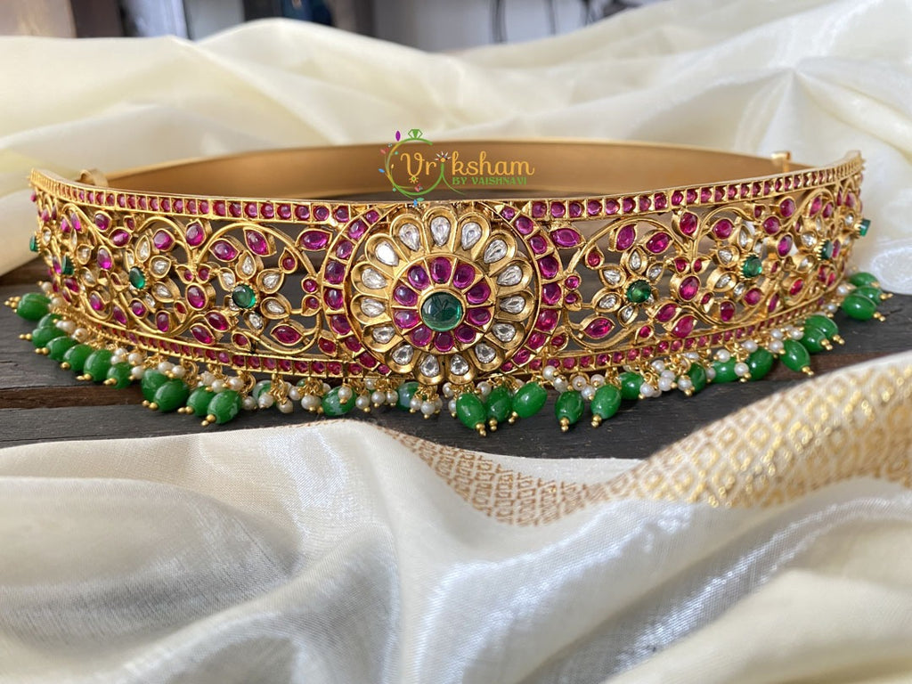 Exquisite Kundan and Kemp Hip Belt -Green Bead Finish-G2266