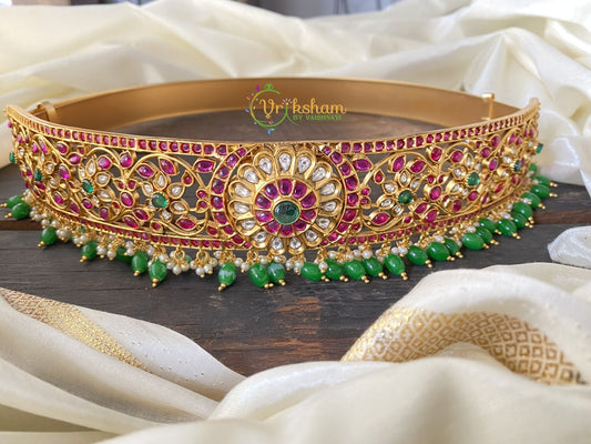 Exquisite Kundan and Kemp Hip Belt -Green Bead Finish-G2266