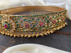 Exquisite Kundan and Kemp Hip Belt -Green with Pink -G2265