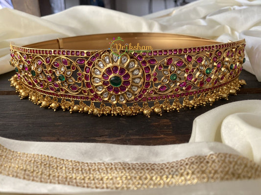 Exquisite Kundan and Kemp Hip Belt -Pink with Green -G2264