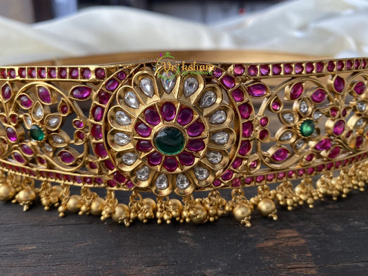 Exquisite Kundan and Kemp Hip Belt -Pink with Green -G2264