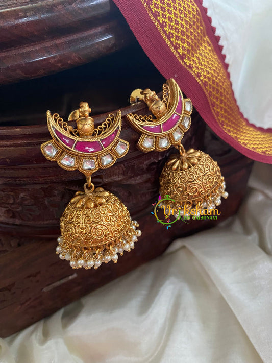 Red white  Chandbali Jhumkas -G5103