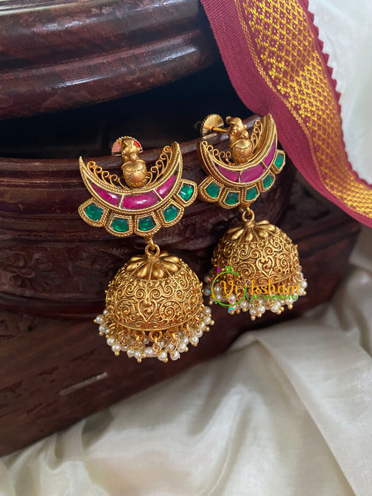 Red Green Chandbali Jhumkas -G5102