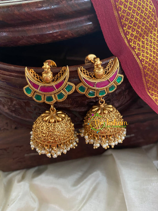 Red Green Chandbali Jhumkas -G5102