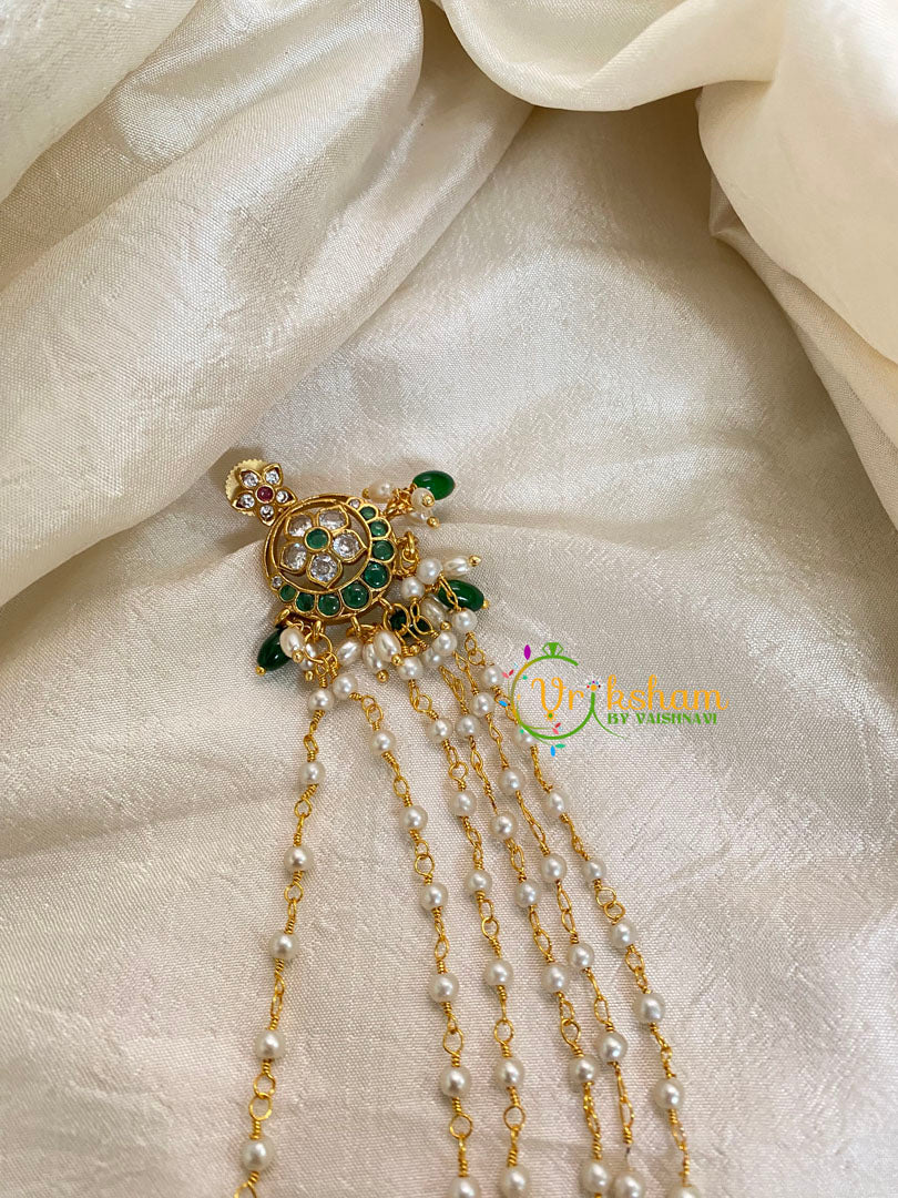 Green Half Moon Jada Bun Billai with Maatil -Bridal Bun Jada Billai -Green Bead-G8367