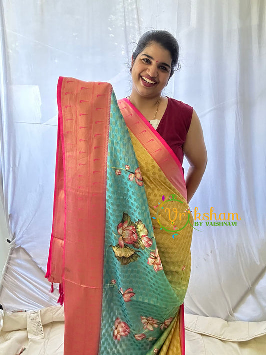 Light Blue Kalamkari Saree -Semi Soft Silk Saree-VS873