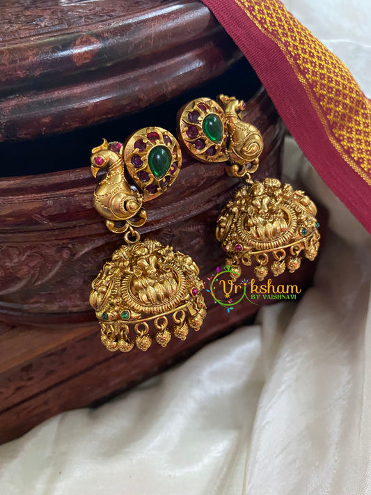 AD Stone Peacock Jhumkas -Red Green -G5101