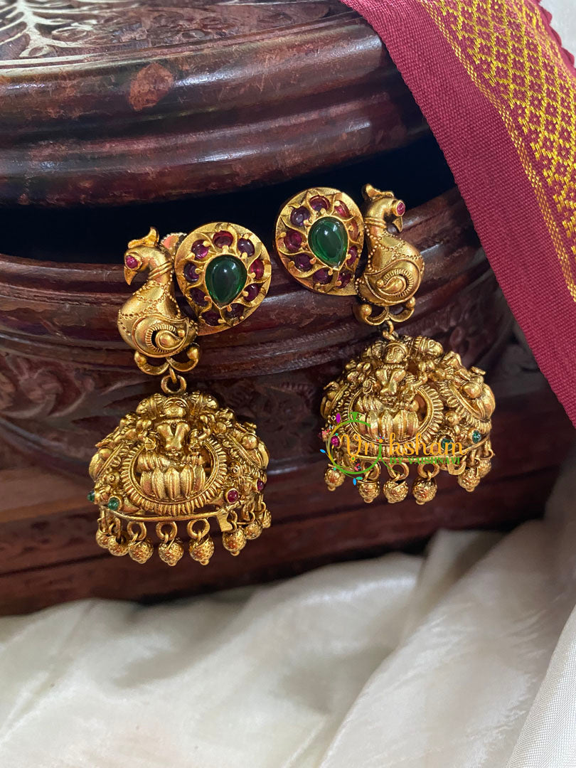 AD Stone Peacock Jhumkas -Red Green -G5101