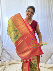 Light Yellow Kalamkari Saree -Semi Soft Silk Saree-VS887