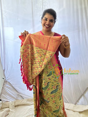 Light Yellow Kalamkari Saree -Semi Soft Silk Saree-VS887