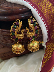 AD Stone Peacock Jhumkas -Red Green -G5099