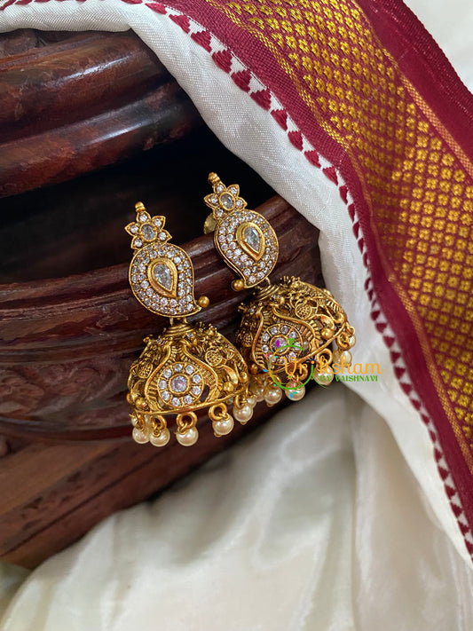 White AD Stone Paisley Jhumkas-G5161