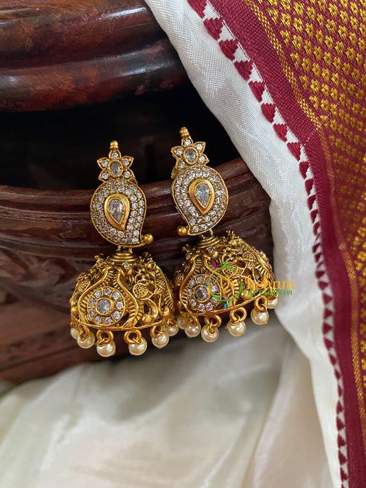 White AD Stone Paisley Jhumkas-G5161