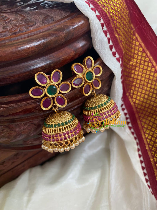 Premium Floral AD Stone Jhumkas-G5128