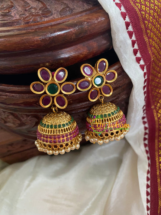 Premium Floral AD Stone Jhumkas-G5128