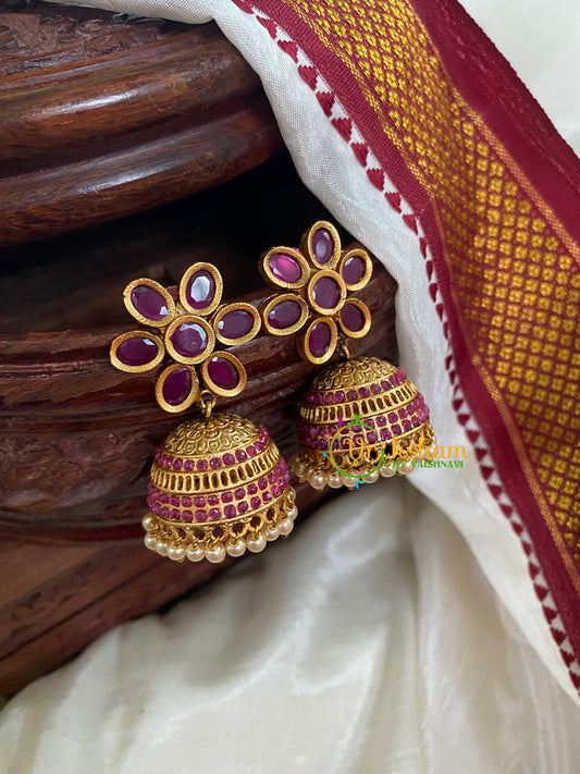 Premium Floral AD Stone Jhumkas-G5127