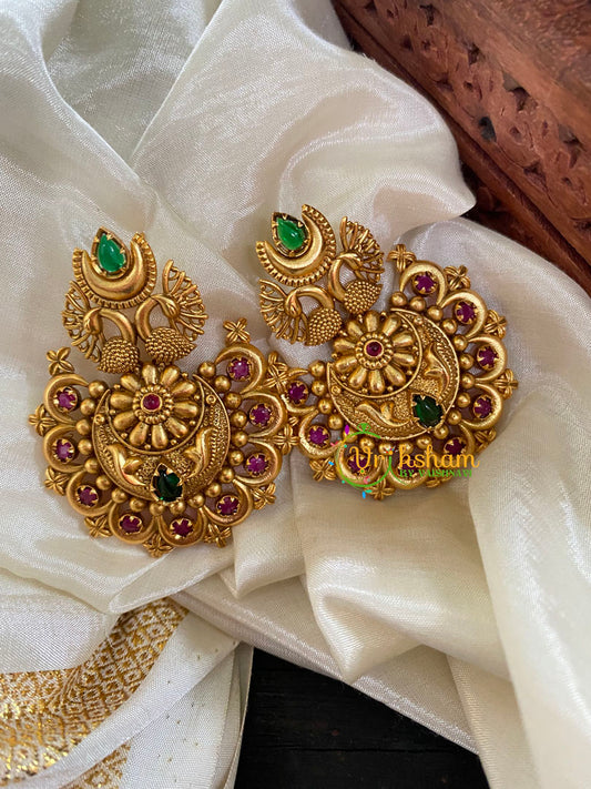 Premium Gold Look Alike Chandbali-Peacock-Red Green-G5098