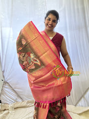 Dark Brown Kalamkari Saree -Semi Soft Silk Saree-VS877