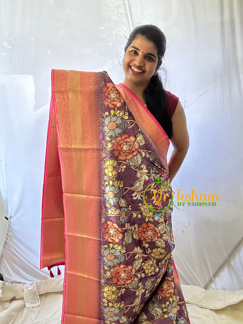 Purple Kalamkari Saree -Semi Soft Silk Saree -VS870