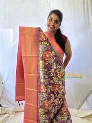 Purple Kalamkari Saree -Semi Soft Silk Saree -VS870