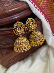 Antique Gold Look Alike Lakshmi Jhumkas -Red Green -G5110