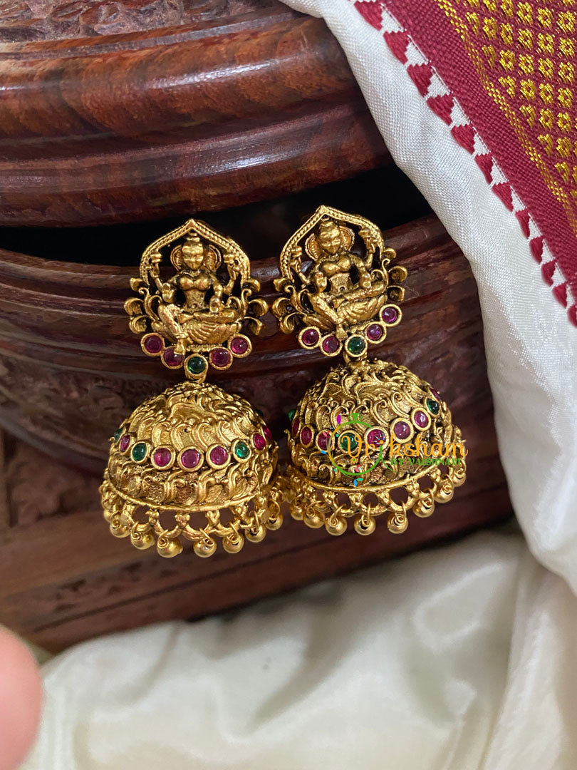 Antique Gold Look Alike Lakshmi Jhumkas -Red Green -G5110