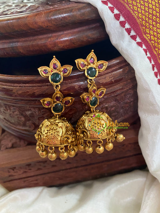 Floral 2 Tier Jhumkas-Red Green-G5133