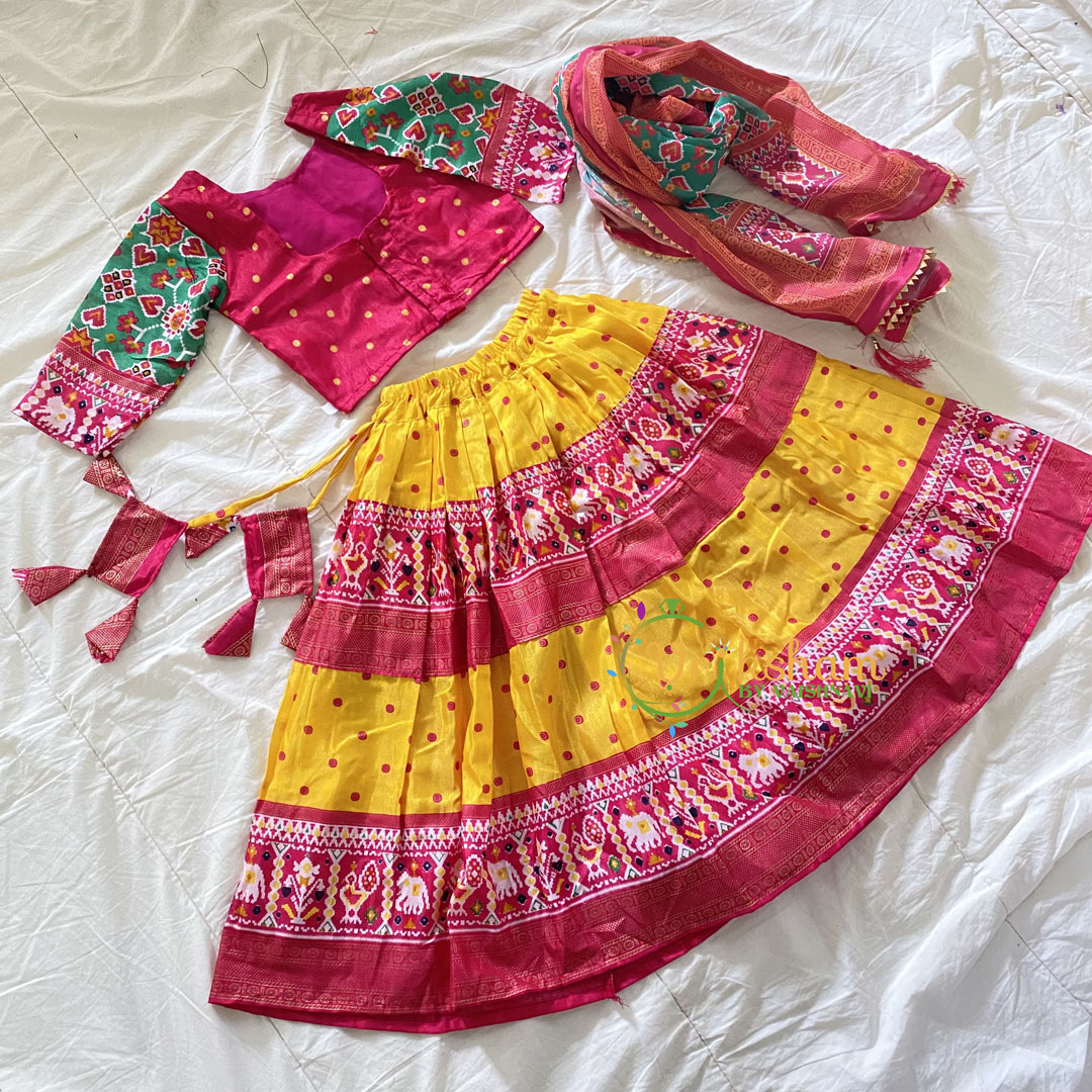 Yellow with PinkIndian Traditional Girls Lehenga Set -VS817