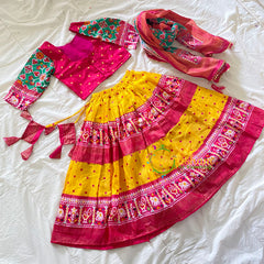 Yellow with PinkIndian Traditional Girls Lehenga Set -VS817