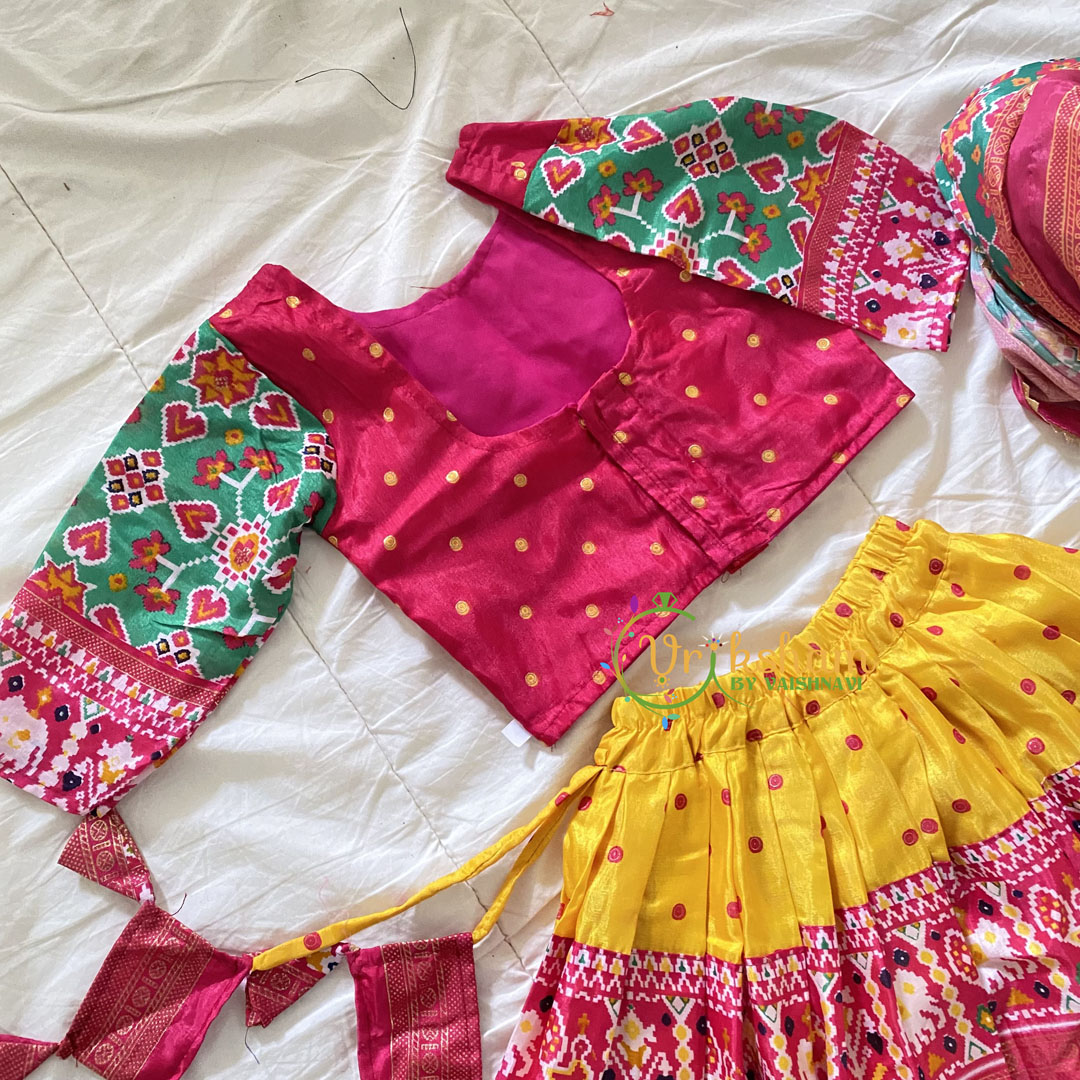 Yellow with PinkIndian Traditional Girls Lehenga Set -VS817