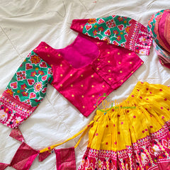 Yellow with PinkIndian Traditional Girls Lehenga Set -VS817