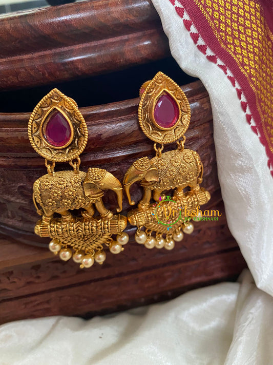 Premium Elephant Danglers-Red-G5146