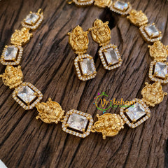 Designer Stone Lakshmi Short Neckpiece-White-G014