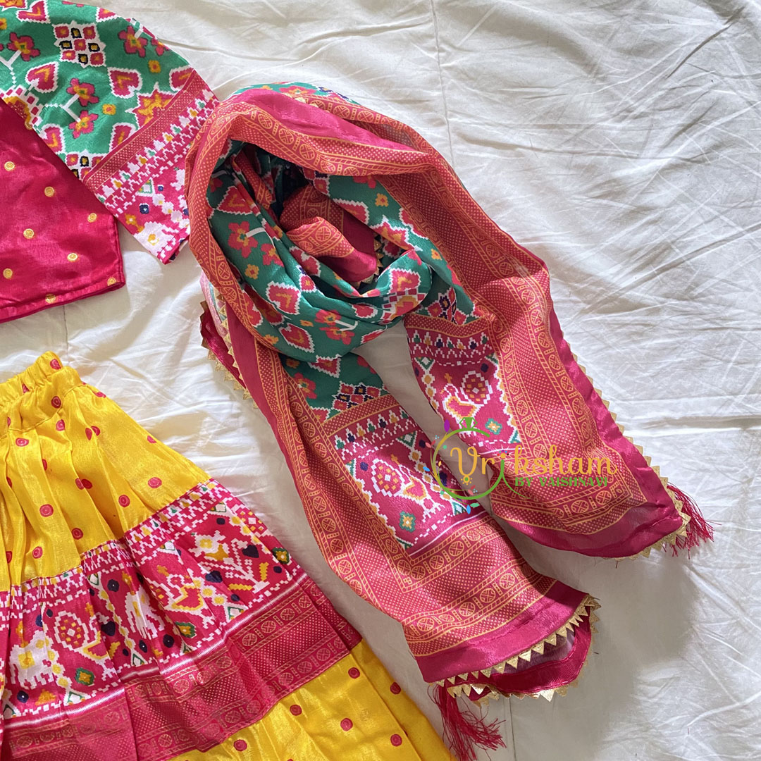 Yellow with PinkIndian Traditional Girls Lehenga Set -VS817