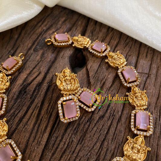 Designer Stone Lakshmi Short Neckpiece-Pastel Pink-G015