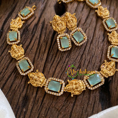 Designer Stone Lakshmi Short Neckpiece-Pastel Aqua Green-G018