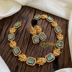 Designer Stone Lakshmi Short Neckpiece-Pastel Aqua Green-G018