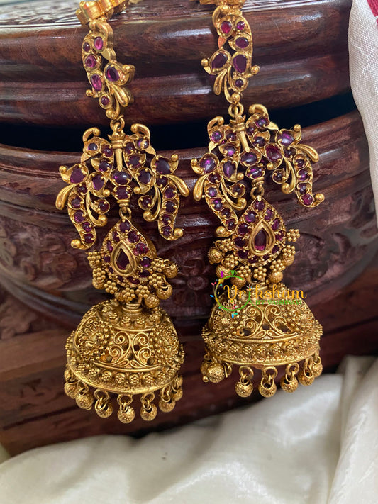 Traditional Peacock Jhumkas with Maatil-Red-G5136