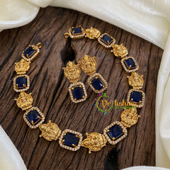 Designer Stone Lakshmi Short Neckpiece-Blue-G016