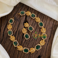 Designer Stone Lakshmi Short Neckpiece-Green-G019